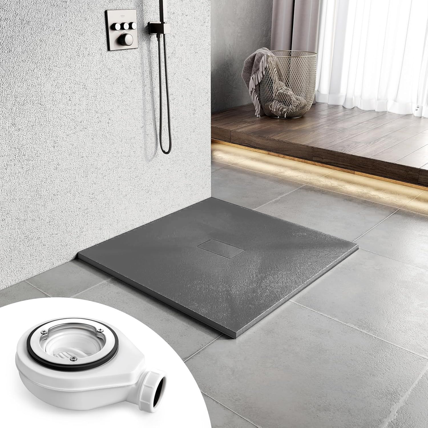 Piatto doccia quadrato 90x90 cm, slim 3 cm, grigio scuro Home & Garden Titolo predefinito Alessandro Design
