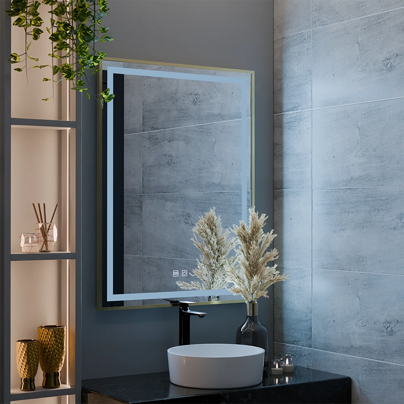 Specchio RAYNA Touch LED, 60x80 cm, funzione Demist, cornice oro spazzolato