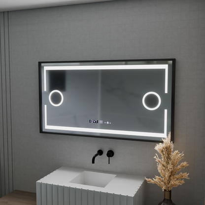 Specchio LED MotionGlow Sensore Domingo con funzione antiappannante Termometro Orologio 120x65 cm Dimmerabile Luce Fredda/Calda/Neutra, Cornice Nera Spazzolata, collezione Marcello Funghi Marcello Specchi Titolo predefinito Alessandro Design