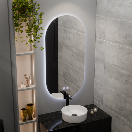 Specchio ovale LED, 50x100cm, Velara Touch, Sistema Demister, Dimmerabile