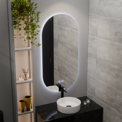 Specchio ovale LED, 50x100cm, Velara Touch, Sistema Demister, Dimmerabile
