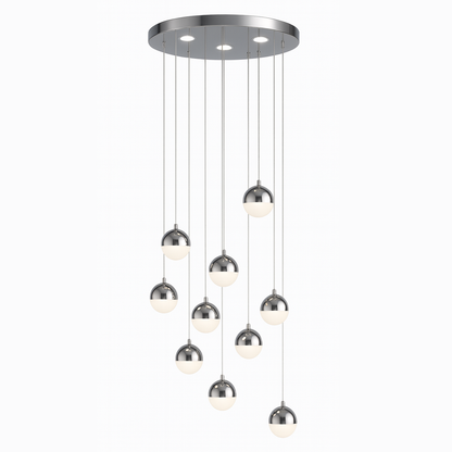 Lampadario LED a sospensione con telecomando JEREMIAS 132W, 10 Elementi, Luce Fredda/Calda/Neutra, Dimmerabile, Lampadari Moderni Argento Titolo predefinito Alessandro Design