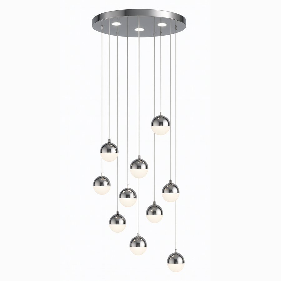 Lampadario LED a sospensione con telecomando JEREMIAS 132W, 10 Elementi, Luce Fredda/Calda/Neutra, Dimmerabile, Lampadari Moderni Argento Titolo predefinito Alessandro Design