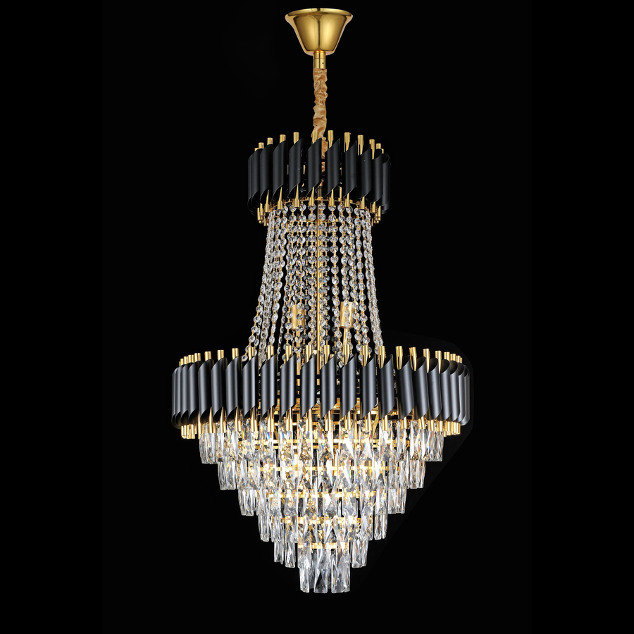 Lampadario in Cristallo CC900/800X1200, 23xE14, Diametro 80cm, Altezza 120cm, Oro Lucido e Nero, Altezza Regolabile, Design Elegante Lampadari in Cristallo Titolo predefinito Alessandro Design