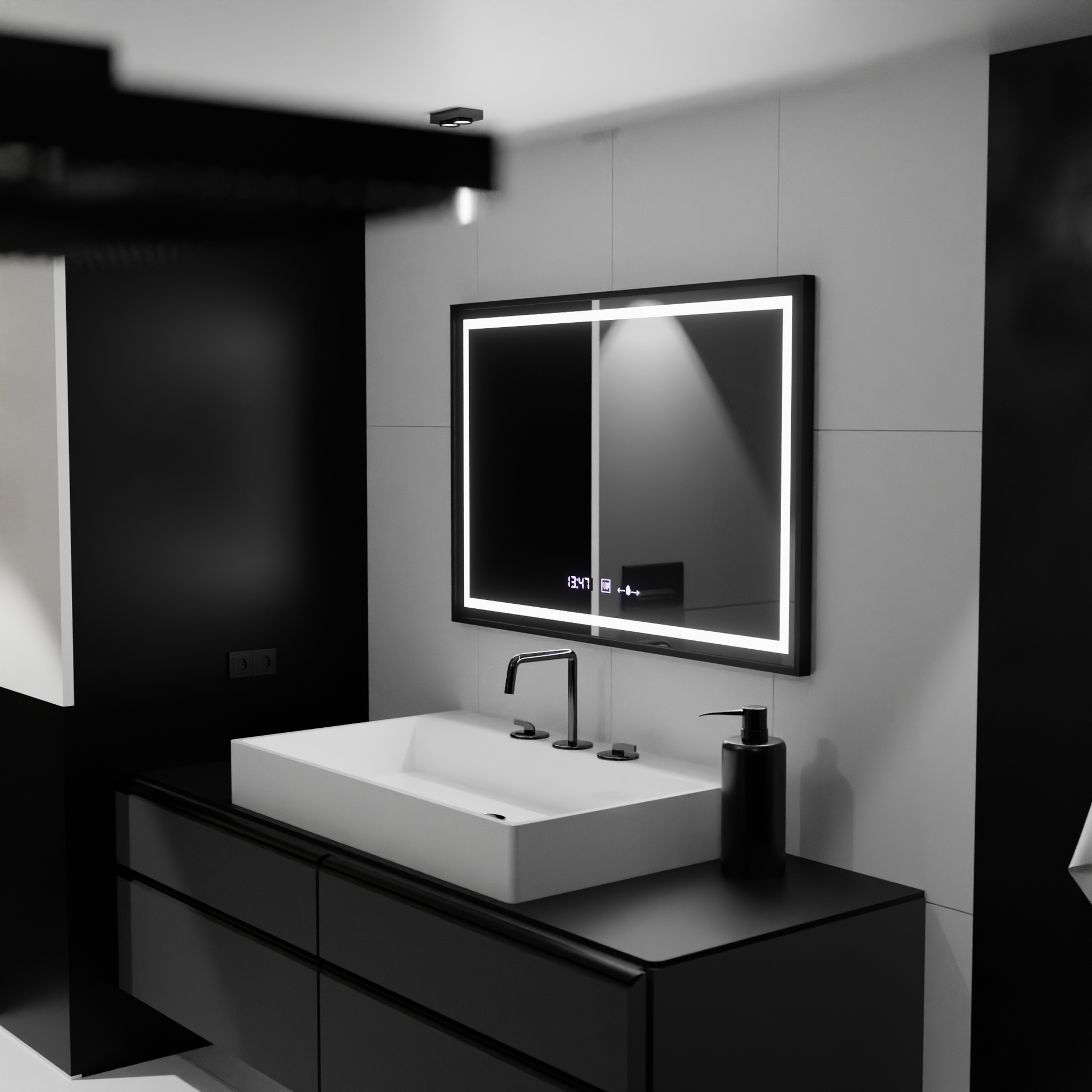 Oglinda LED Rectangulara, 120x80cm, Verite Majeste Noir Motion Glow Marcello, Sistem Dezaburire, Ceas & Termometru, Dimabila Oglinzi Marcello Default Title Alessandro Design