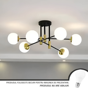 Lampadario rotondo a globo bianco, PENTHOUSE Lounge, 6xE27, Nero / Oro, Lampadari moderni in metallo Titolo predefinito Alessandro Design