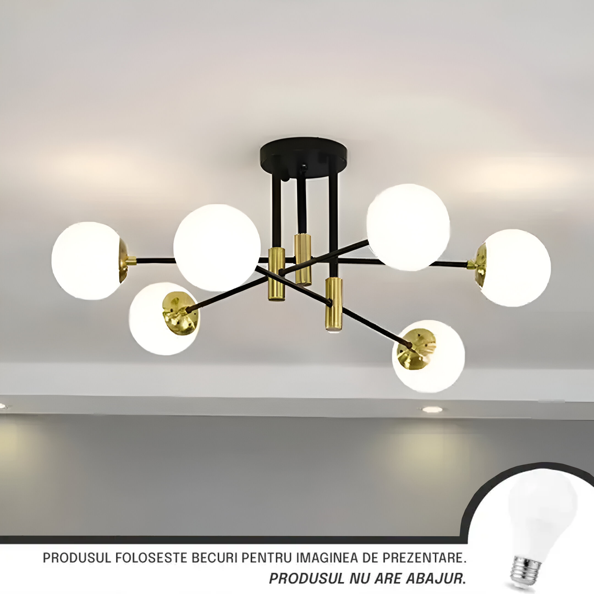 Lampadario rotondo a globo bianco, PENTHOUSE Lounge, 6xE27, Nero / Oro, Lampadari moderni in metallo Titolo predefinito Alessandro Design