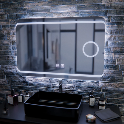 Specchio LED E30S/65X45, Funzione Touch e Disappannamento, Luce Cosmetica, 65x45cm, Luce Fredda 6000K