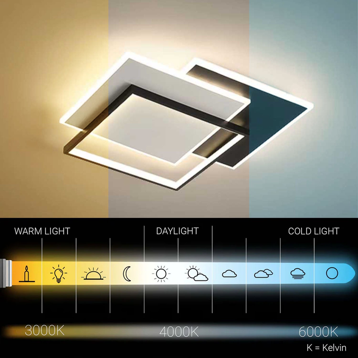Lampadario a LED con telecomando CHIARA 98W, 3 Quadrati, Luce Fredda/Calda/Neutra, Dimmerabile, Nero Lampadari a LED con telecomando Titolo predefinito Alessandro Design