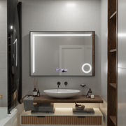 Oglinda LED Senzor MotionGlow Sofia cu functie Dezaburire Termometru Ceas 110x75 cm Lumina Calda/Rece/Neutra Dimabila,Rama Negru Brushed, Colectia Marcello Funghi Oglinzi Marcello Default Title Alessandro Design