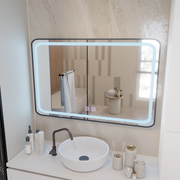 Specchio LED rettangolare 100x65 cm EDGE Touch Demister System, cornice nera