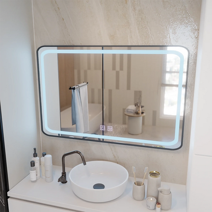 Specchio LED rettangolare 100x65 cm EDGE Touch Demister System, cornice nera