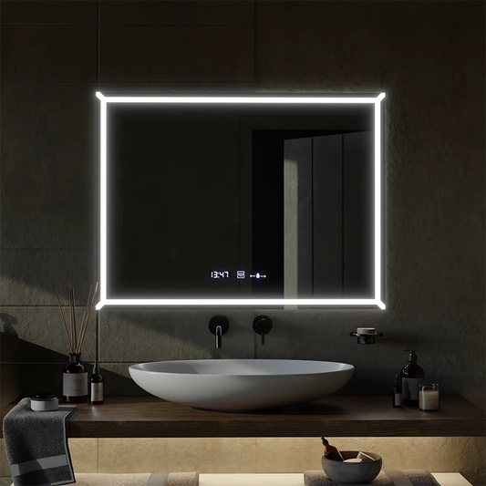 Specchio LED rettangolare, 80x60 cm, VillayTouch Marcello, Sistema Demister, Dimmerabile