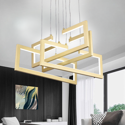 Lampadario LED con telecomando, Sospensione 96W, 4 Elementi, Luce Fredda/Calda/Neutra, Dimmerabile, Altezza regolabile, Oro