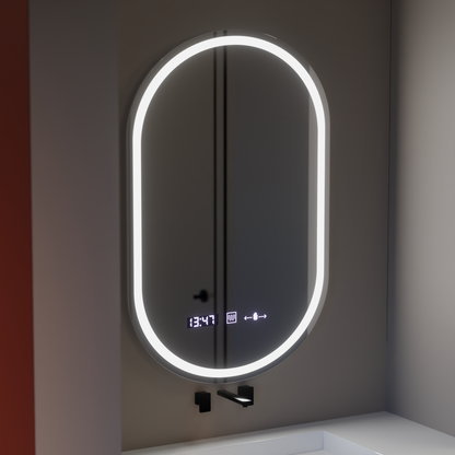 Specchio ovale a LED, 50x80 cm, Eminence MotionGlow Marcello, sistema di disappannamento, orologio e termometro, specchi dimmerabili Marcello Titolo predefinito Alessandro Design