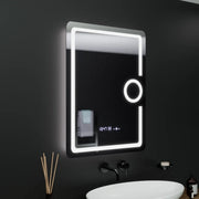 Specchio rettangolare a LED, 60x80 cm, Eclat MotionGlow Marcello, Orologio e Termometro, Sistema Demister, Lente d'ingrandimento cosmetica, Specchi Dimabila Marcello Titolo predefinito Alessandro Design