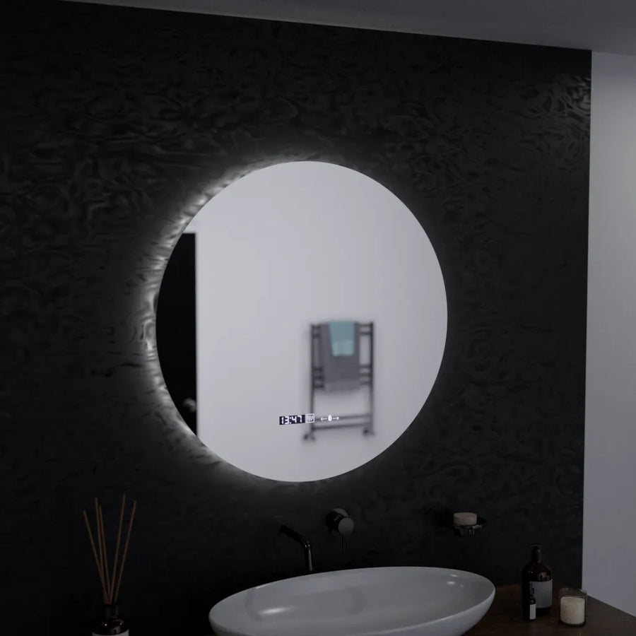 Specchio rotondo a LED, 60 cm, Serenite MotionGlow Marcello, sistema antiappannamento, orologio e termometro, specchi dimmerabili Marcello Titolo predefinito Alessandro Design