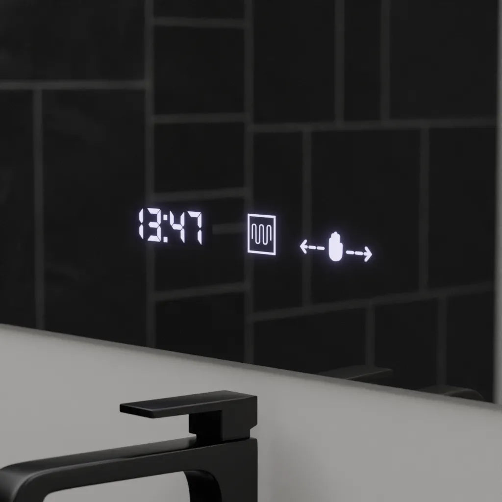 Specchio rettangolare a LED, 120x80 cm, ABSOLU MotionGlow Marcello, sistema di disappannamento, orologio e termometro, lente d'ingrandimento cosmetica, specchi dimmerabili Marcello Titolo predefinito Alessandro Design