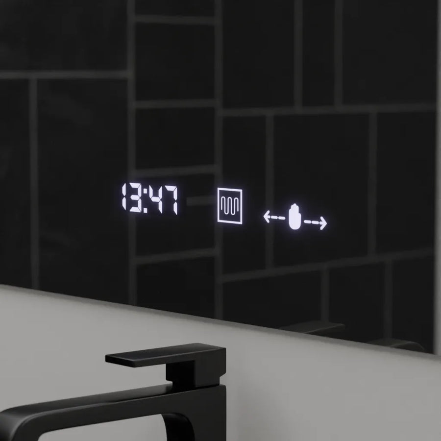 Specchio rettangolare a LED, 120x80 cm, ABSOLU MotionGlow Marcello, sistema di disappannamento, orologio e termometro, lente d'ingrandimento cosmetica, specchi dimmerabili Marcello Titolo predefinito Alessandro Design