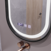 Oglinda LED Touch Helmut Sistem Dezaburire, Ceas si Temperatura 50x90 cm Rama Negru Brushed Marcello Funghi