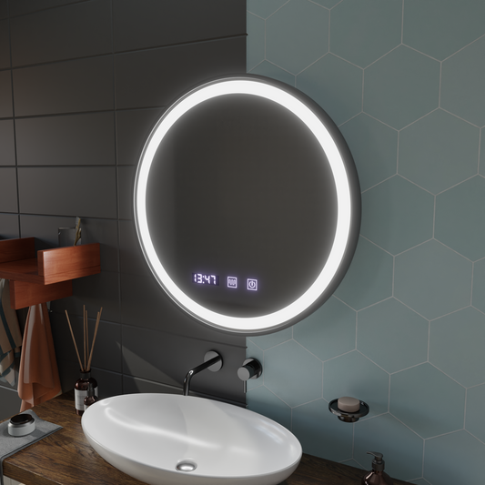 Specchio LED Touch NOVARA Sistema Demister, Orologio e Temperatura 70 cm Cornice Nera Specchi Korman Spazzolato S Titolo predefinito Alessandro Design