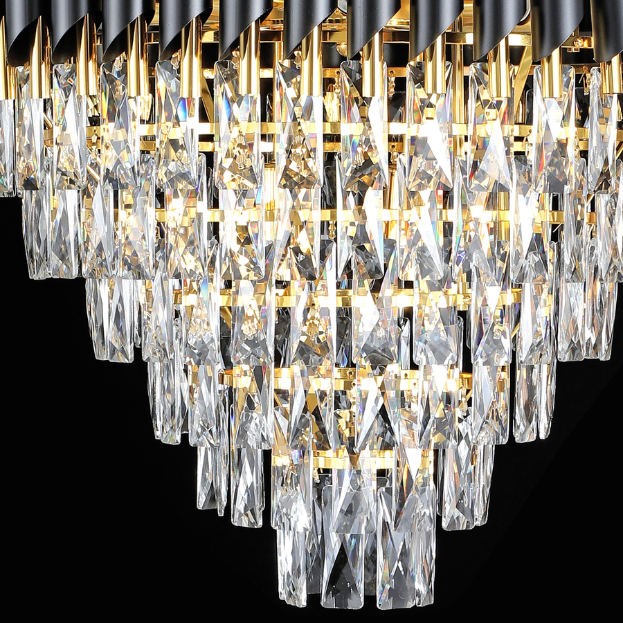 Lampadario in Cristallo CC900/800X1200, 23xE14, Diametro 80cm, Altezza 120cm, Oro Lucido e Nero, Altezza Regolabile, Design Elegante Lampadari in Cristallo Titolo predefinito Alessandro Design