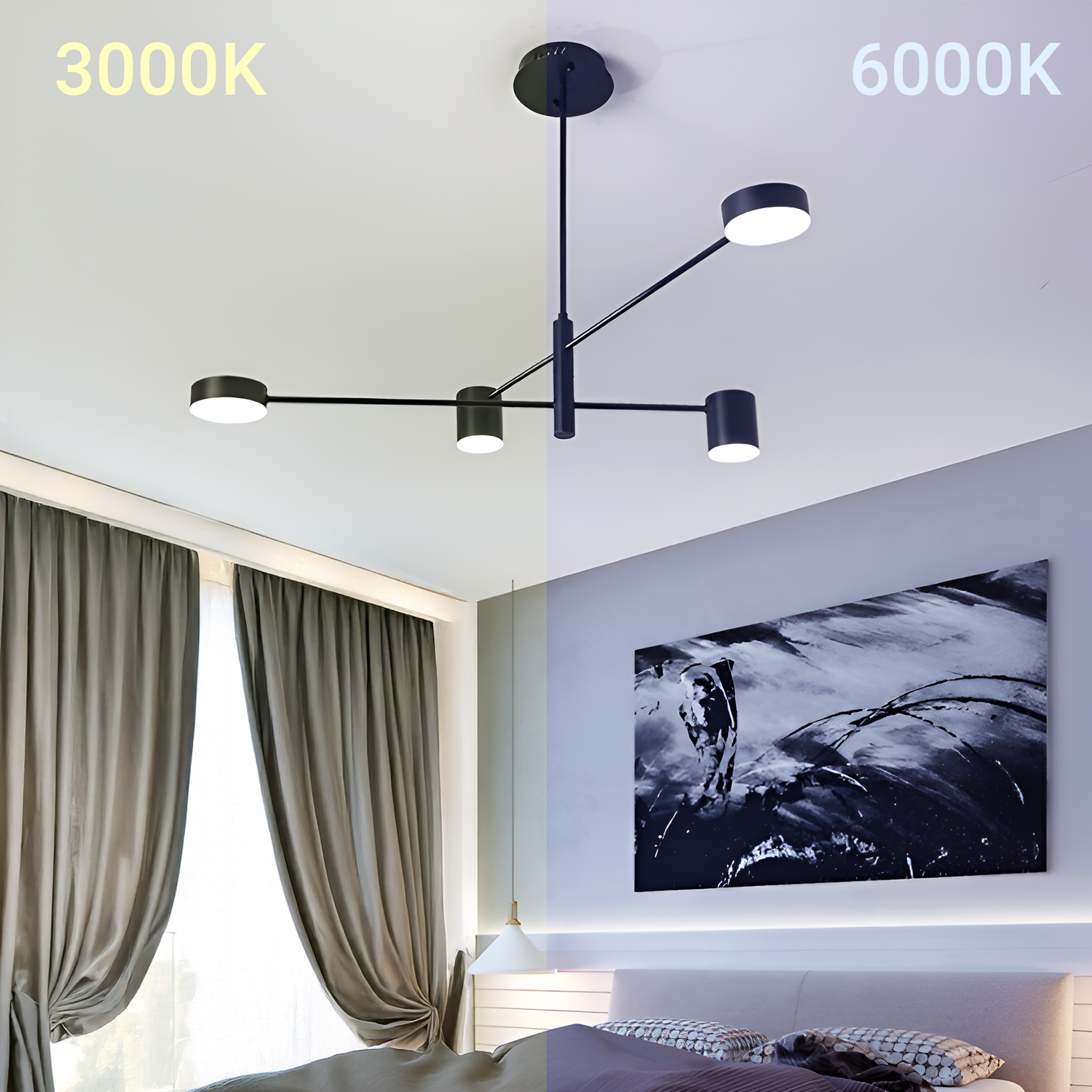 GALIOS Lampadario LED 48W, 4 Elementi, Luce Fredda/Calda/Neutra, Nero Lampadari Moderni Titolo predefinito Alessandro Design
