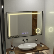 Oglinda LED Senzor MotionGlow Sofia cu functie Dezaburire Termometru Ceas 110x75 cm Lumina Calda/Rece/Neutra Dimabila,Rama Negru Brushed, Colectia Marcello Funghi Oglinzi Marcello Default Title Alessandro Design