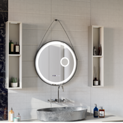 Specchio rotondo a LED, 11 W, 60 cm, sensore Micah Marcello MotionGlow, sistema antiappannamento, orologio e termometro, lente d'ingrandimento cosmetica, specchi Marcello dimmerabili Titolo predefinito Alessandro Design