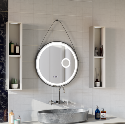 Specchio rotondo a LED, 11 W, 60 cm, sensore Micah Marcello MotionGlow, sistema antiappannamento, orologio e termometro, lente d'ingrandimento cosmetica, specchi Marcello dimmerabili Titolo predefinito Alessandro Design