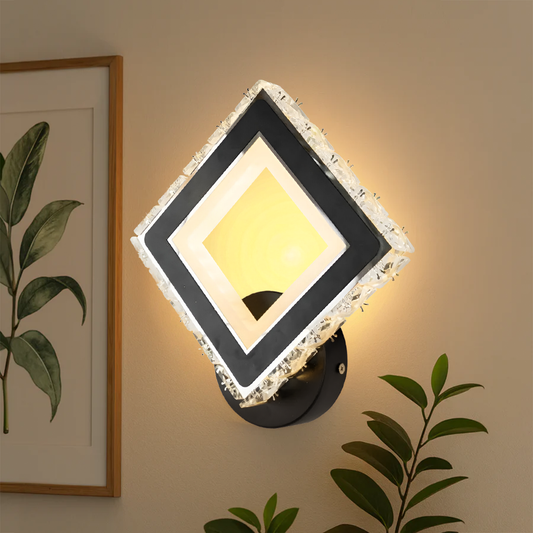 TERRANO Lampada da Parete a LED con Cristalli, Quadrata, 24W, Luce Fredda/Calda/Neutra, Lampada da Parete per Interni Nera e Acciaio Inossidabile Titolo predefinito Alessandro Design