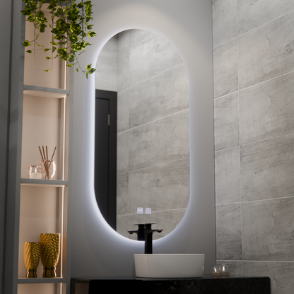 Specchio ovale LED, 50x100cm, Velara Touch, Sistema Demister, Dimmerabile