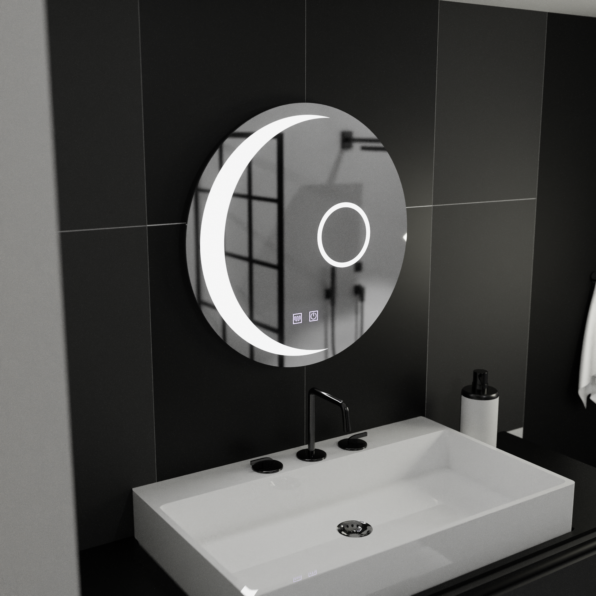 Specchio rotondo a LED, 60 cm, Orbis Touch, sistema Demister, specchi dimmerabili Korman E Titolo predefinito Alessandro Design