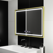 Specchio rettangolare a LED, 100x65 cm, Verite Royale Gold Motion Glow Marcello, sistema di disappannamento, orologio e termometro, specchi dimmerabili Marcello Titolo predefinito Alessandro Design