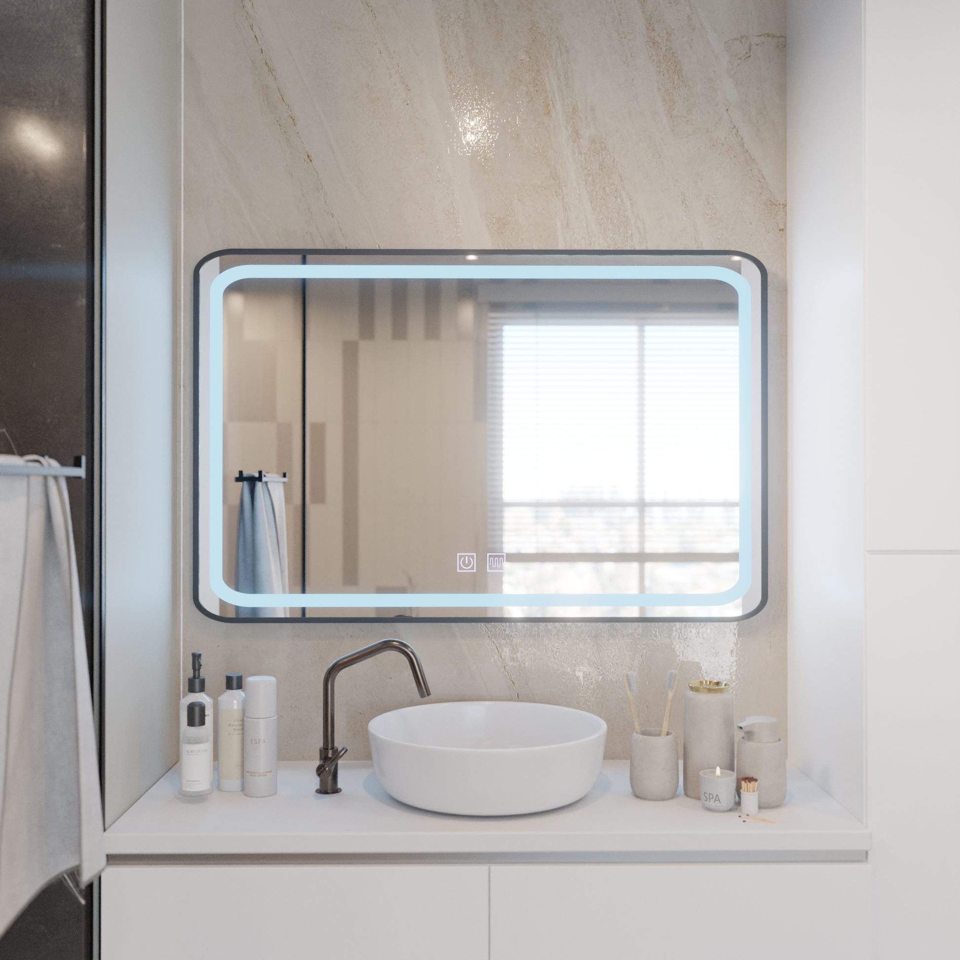 Specchio rettangolare a LED 100x65 cm EDGE Touch Demister System, specchi con cornice nera Korman E Titolo predefinito Alessandro Design