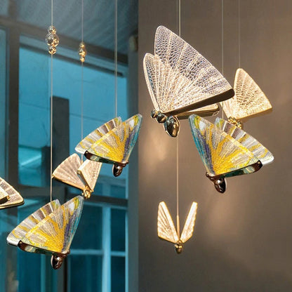 Lampada a sospensione LED a farfalla in acrilico 9W, luce calda/neutra/fredda 3000K/4000K/6000K, oro, metallo e acrilico, lampadari a LED regolabili in altezza Titolo predefinito Alessandro Design