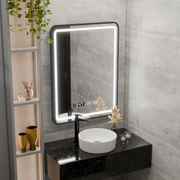Specchio LED Touch LUCIDA Sistema Disappannante, Orologio e Temperatura Cornice 50x70 cm Specchi Nero Spazzolato Korman S Titolo predefinito Alessandro Design