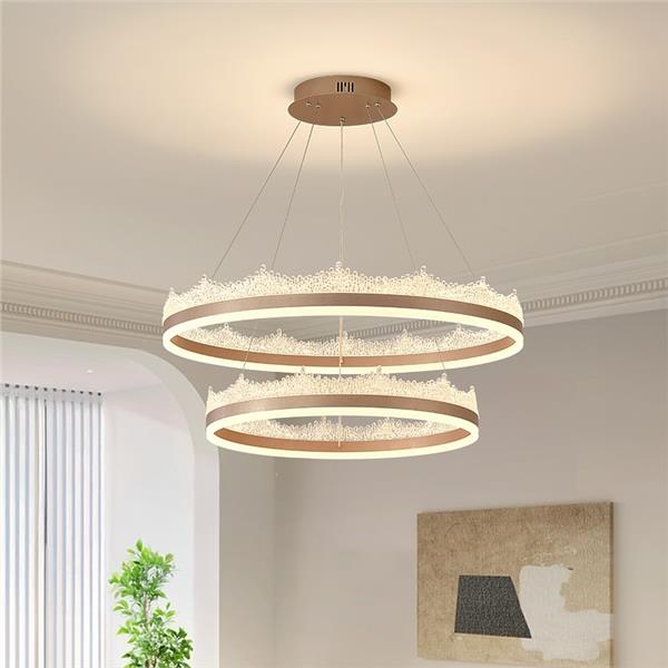 Lustra LED suspendata cu telecomanda NIVALIS 126W, Cercuri 60x80cm, lumina Rece/Calda/Neutra, Dimabila,Inaltime Reglabila, Auriu Lustre LED cu Telecomanda Default Title Alessandro Design