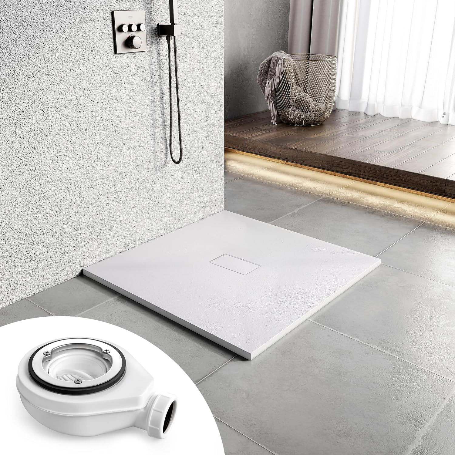 Piatto doccia quadrato 90x90 cm, slim 3 cm, bianco lucido Home & Garden Titolo predefinito Alessandro Design