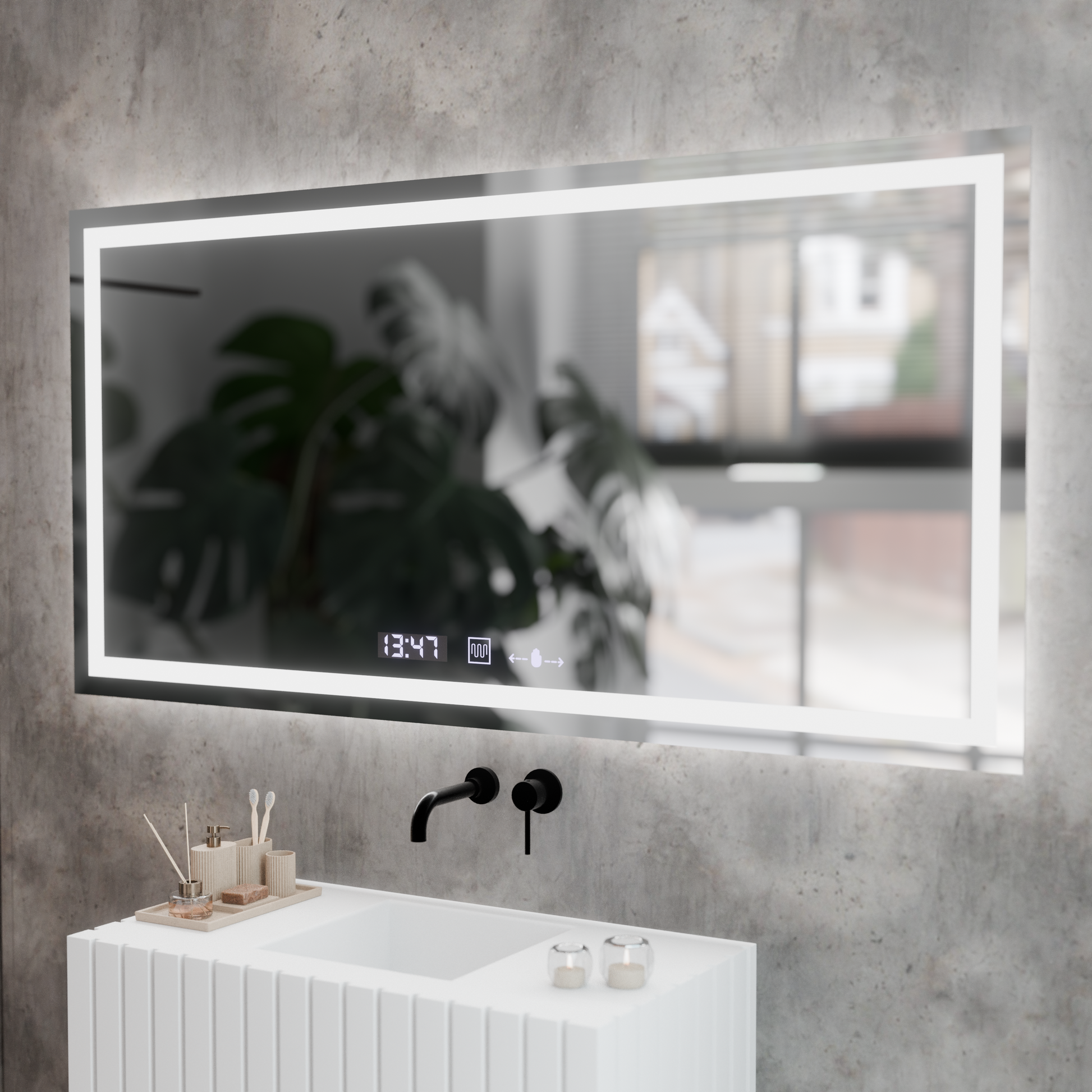 Specchio LED rettangolare, 120x60cm, Verite MotionGlow Marcello, Sistema di disappannamento, Orologio e Termometro, Specchi Dimmerabili Marcello Titolo predefinito Alessandro Design