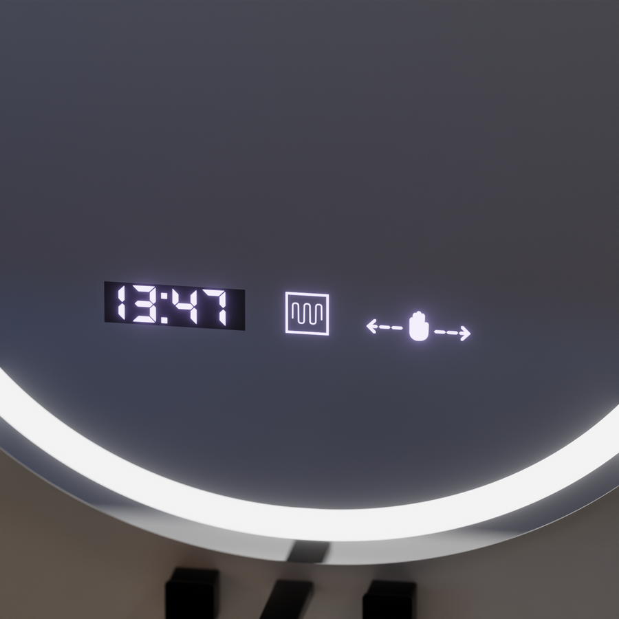 Specchio ovale a LED, 50x80 cm, Eminence MotionGlow Marcello, sistema di disappannamento, orologio e termometro, specchi dimmerabili Marcello Titolo predefinito Alessandro Design