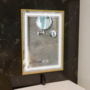 Specchio LED Touch Bruno Demister System, Orologio e Temperatura 60x80 cm Cornice Oro Spazzolato, S84/60X80 Specchi Korman S Titolo predefinito Alessandro Design