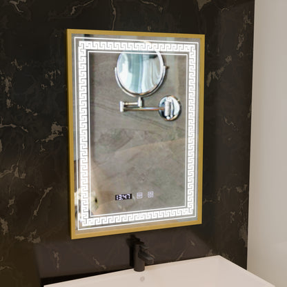 Specchio LED Touch Bruno Demister System, Orologio e Temperatura 60x80 cm Cornice Oro Spazzolato, S84/60X80 Specchi Korman S Titolo predefinito Alessandro Design