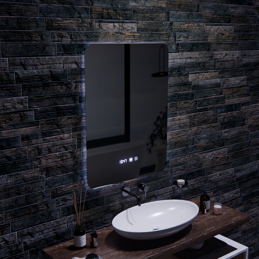 Oglinda LED Dreptunghiulara ARTAR Touch, 60X80cm, Sistem Dezaburire, Dimabila, Ceas si Temperatura, Lumina Calda Neutra Rece 3000K/4000K/6000K Oglinda Baie cu LED si Dezaburire Default Title Alessandro Design
