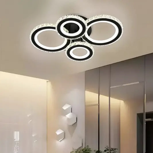 Lampadario LED con telecomando e cristallo NOVA ROTONDA RGB 68W, 4 Cerchi, Luce Fredda/Calda/Neutra, Dimmerabile, Lampadari LED Cristallo Nero Titolo predefinito Alessandro Design
