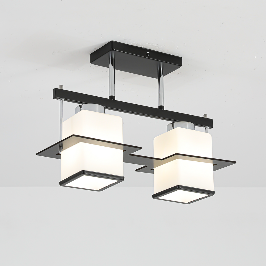 Lampadario classico Aramis con paralume quadrato in legno 2X E27 Lampadari classici grigio nero Titolo predefinito Alessandro Design