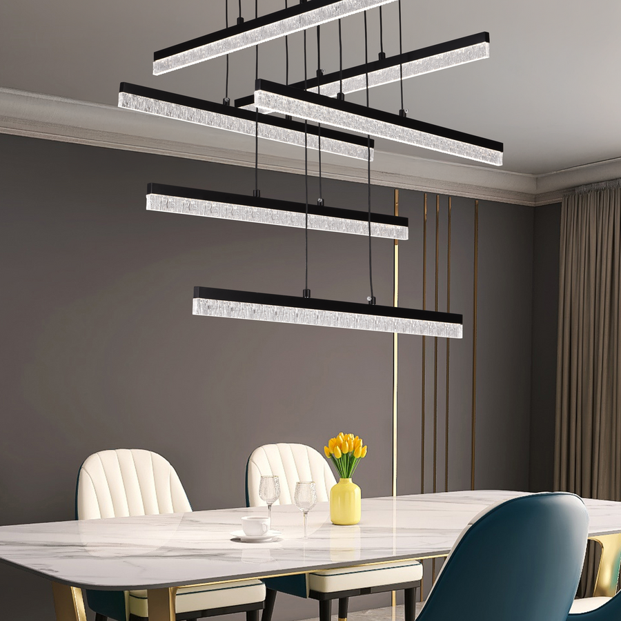 Lustra LED Suspendata cu Telecomanda, STRATA, 6 elemente, 82W, Lumina 3000/4000/6000K, Negru, Inaltime Reglabila Lustre LED cu Telecomanda Default Title Alessandro Design