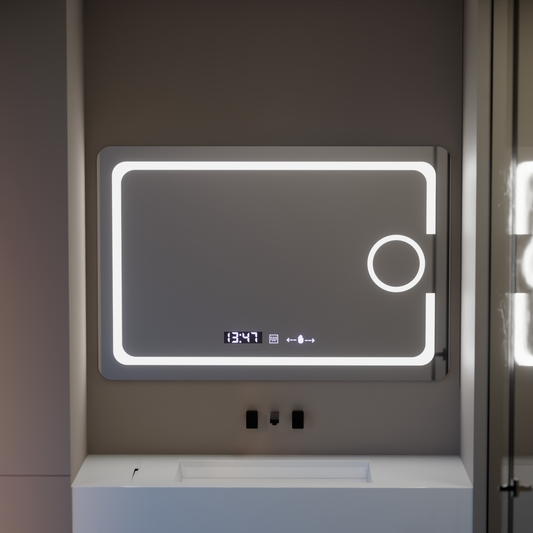 Oglinda LED Rectangulara, 110x75cm, Eclat MotionGlow Marcello, Sistem Dezaburire, Ceas & Termometru, Lupa Cosmetica, Dimabila Oglinzi Marcello Default Title Alessandro Design