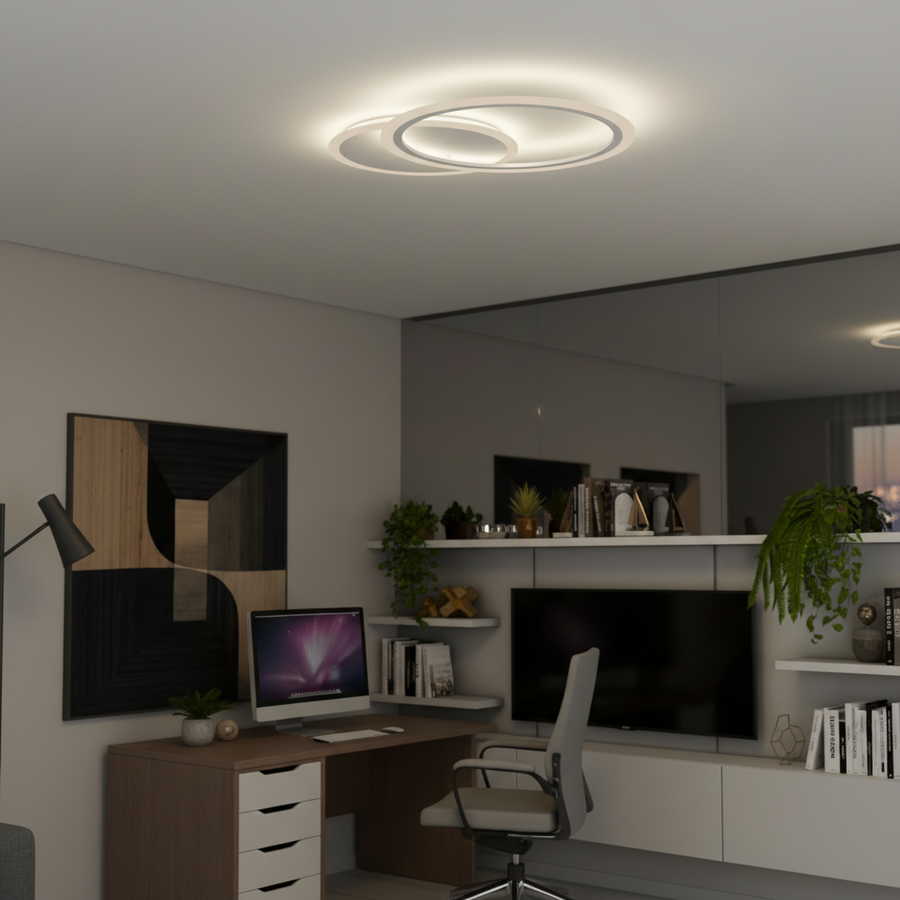 Lampadario a LED con telecomando LUCY 27W, 2 Cerchi, Luce Fredda/Calda/Neutra, Dimmerabile, Lampadario a LED Bianco con telecomando Titolo predefinito Alessandro Design