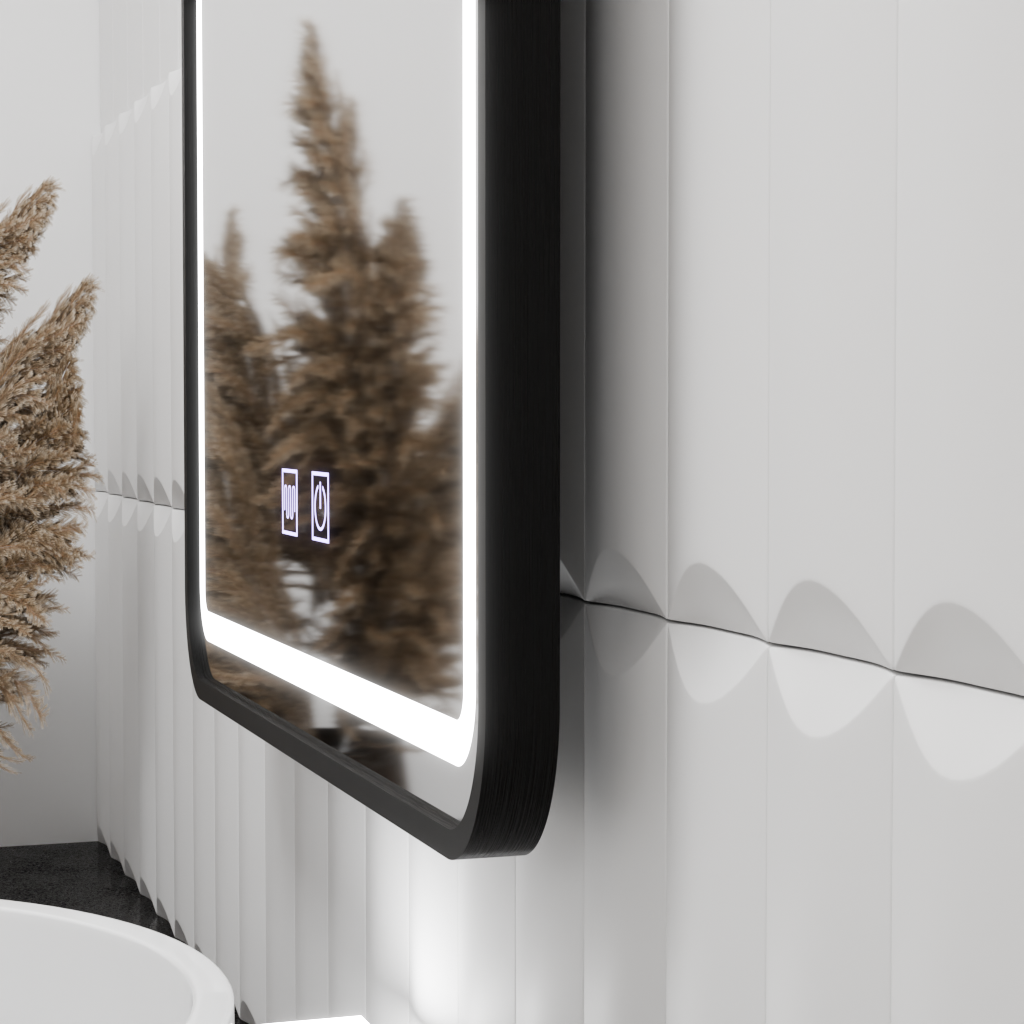 Specchio rettangolare a LED 90x75 cm EDGE Touch Demister System, specchi con cornice nera Korman E Titolo predefinito Alessandro Design